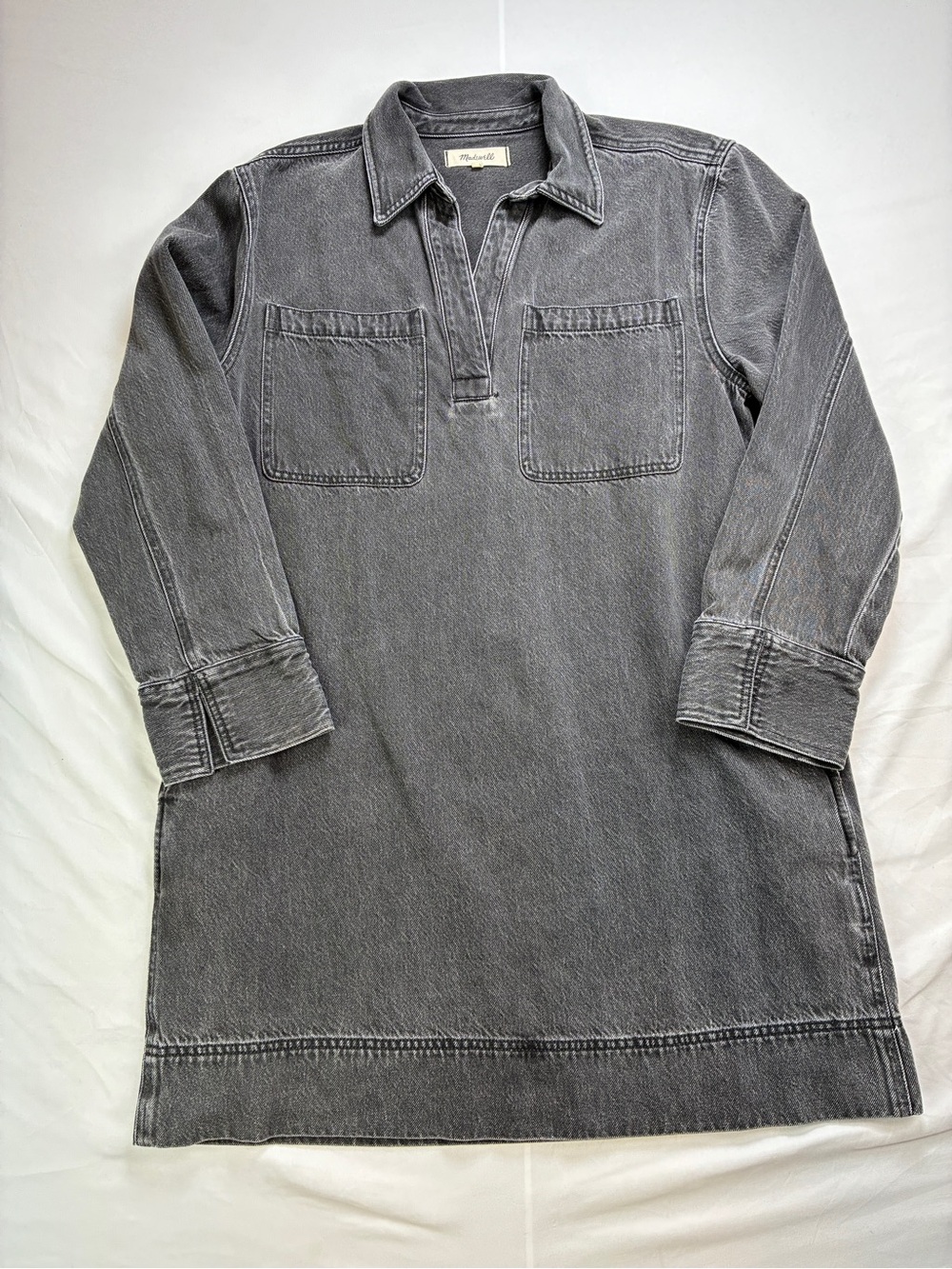 Madewell Popover Mini Dress in Airy Denim (Gray) szL Fall Structured Cuffed